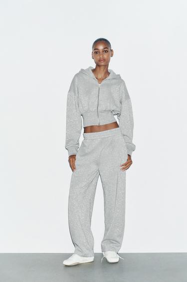 Zara METALLIC THREAD FLEECE PANTS - Gray marl - Image 0