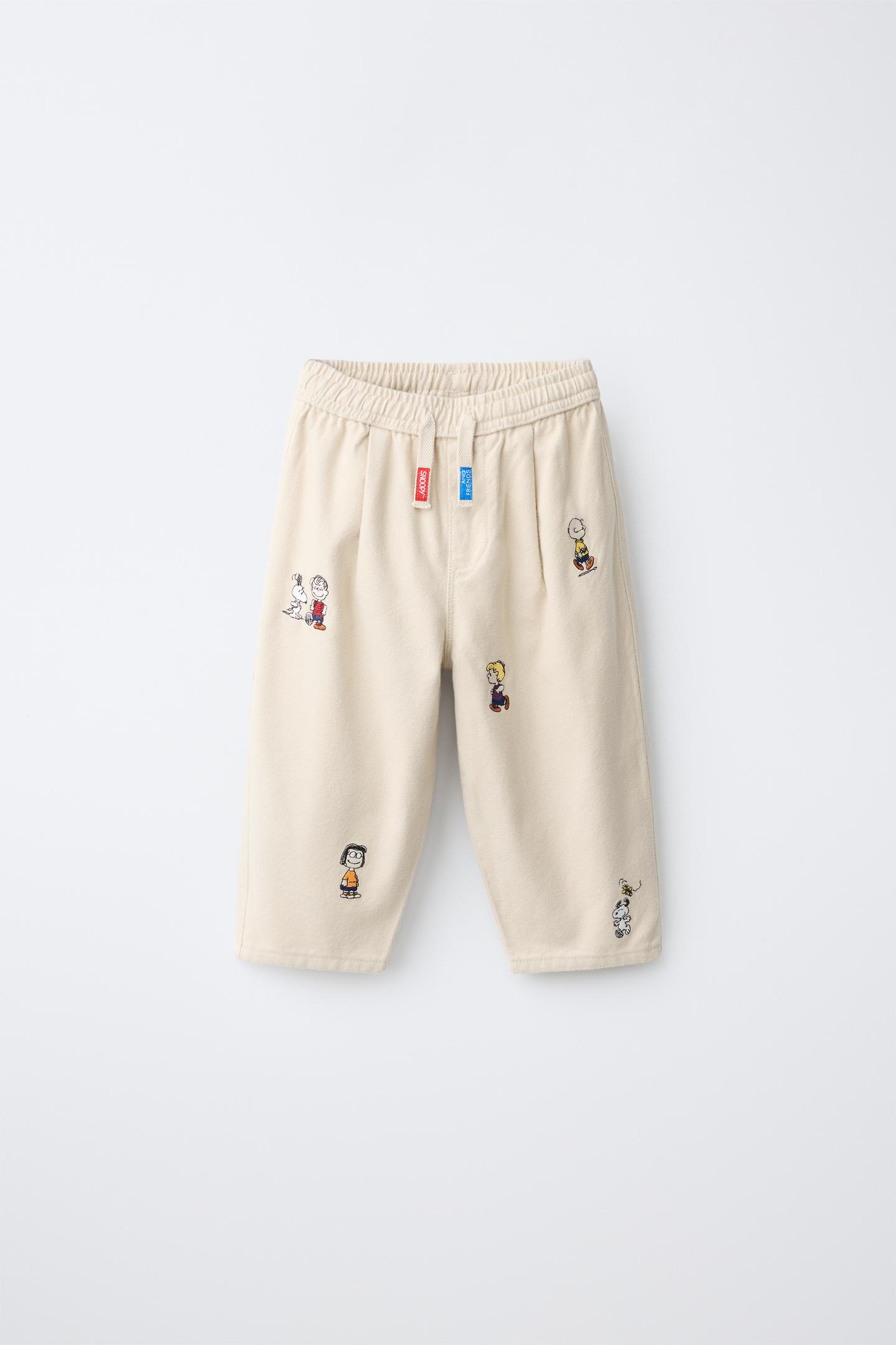 Детские брюки Zara Snoopy Peanuts™ Embroidered Baggy, цвет: Светлый бежевый