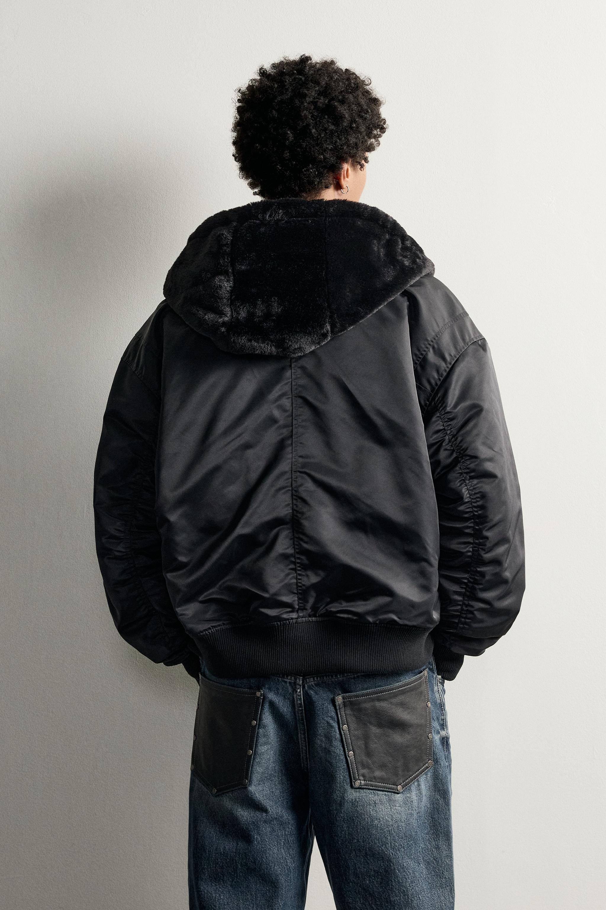 REVERSIBLE FAUX SHEARLING BOMBER JACKET