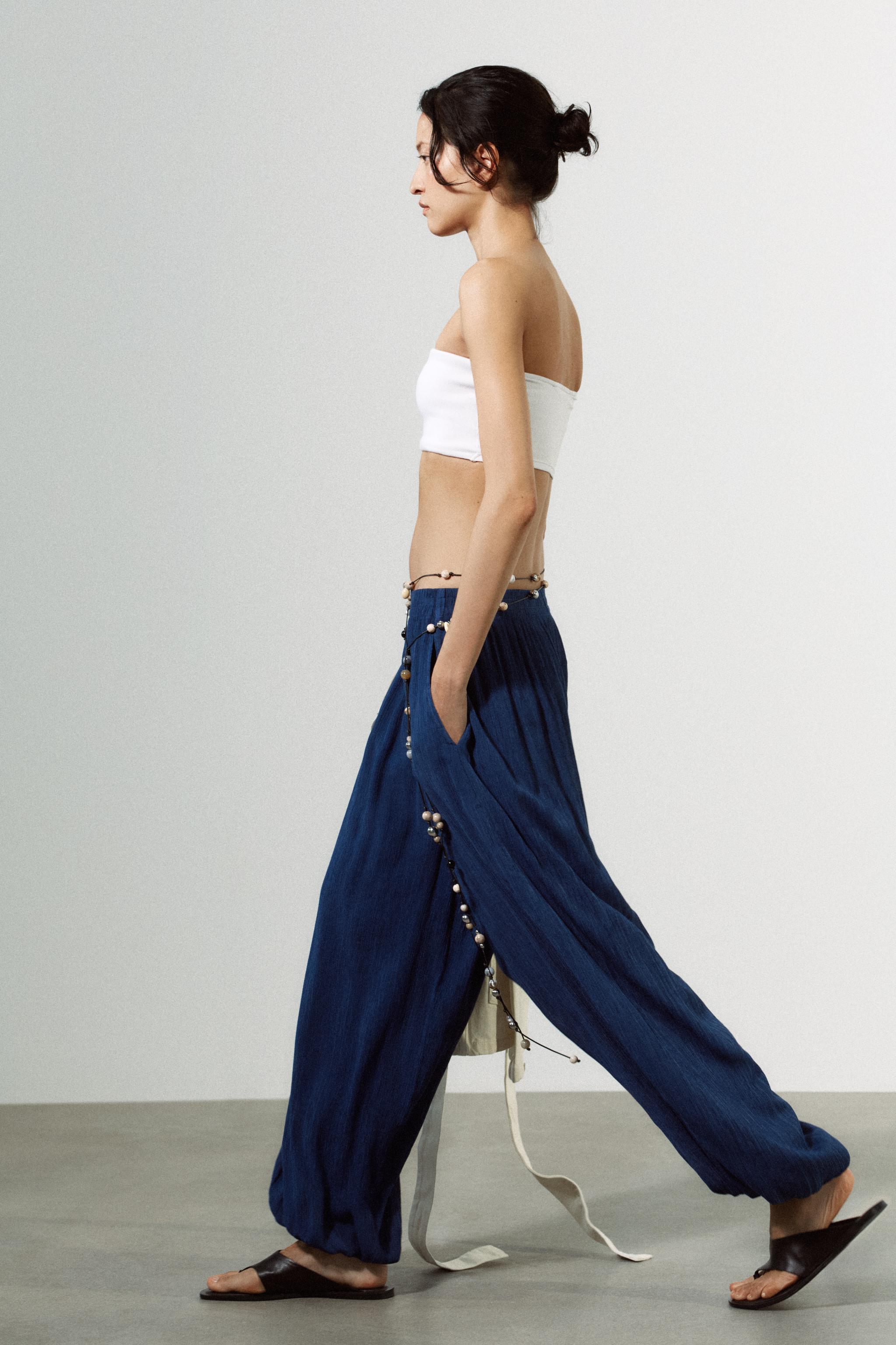 TEXTURED BALLOON PANTS - Navy blue | ZARA United States