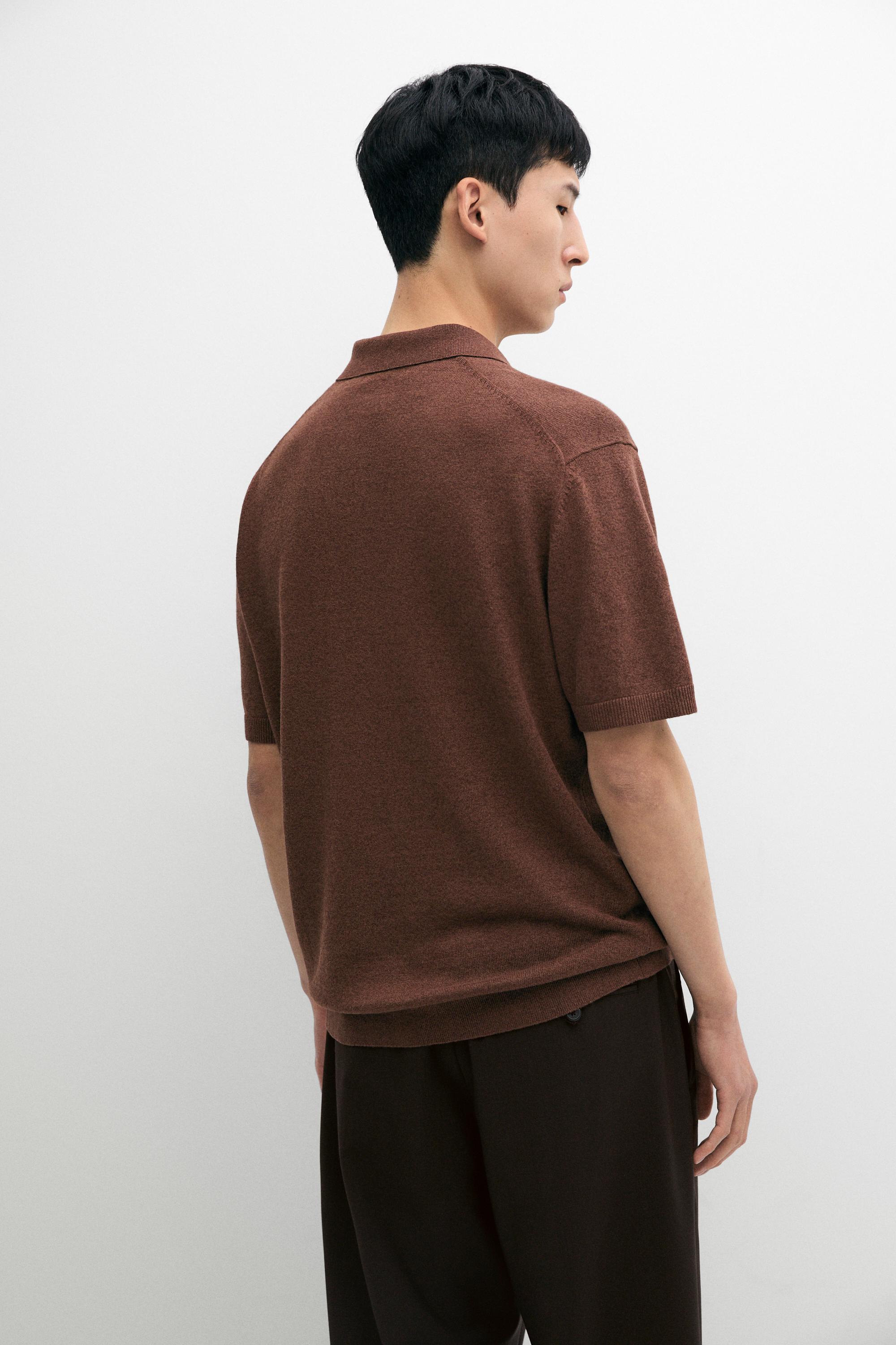 Linen blend knit polo sweater