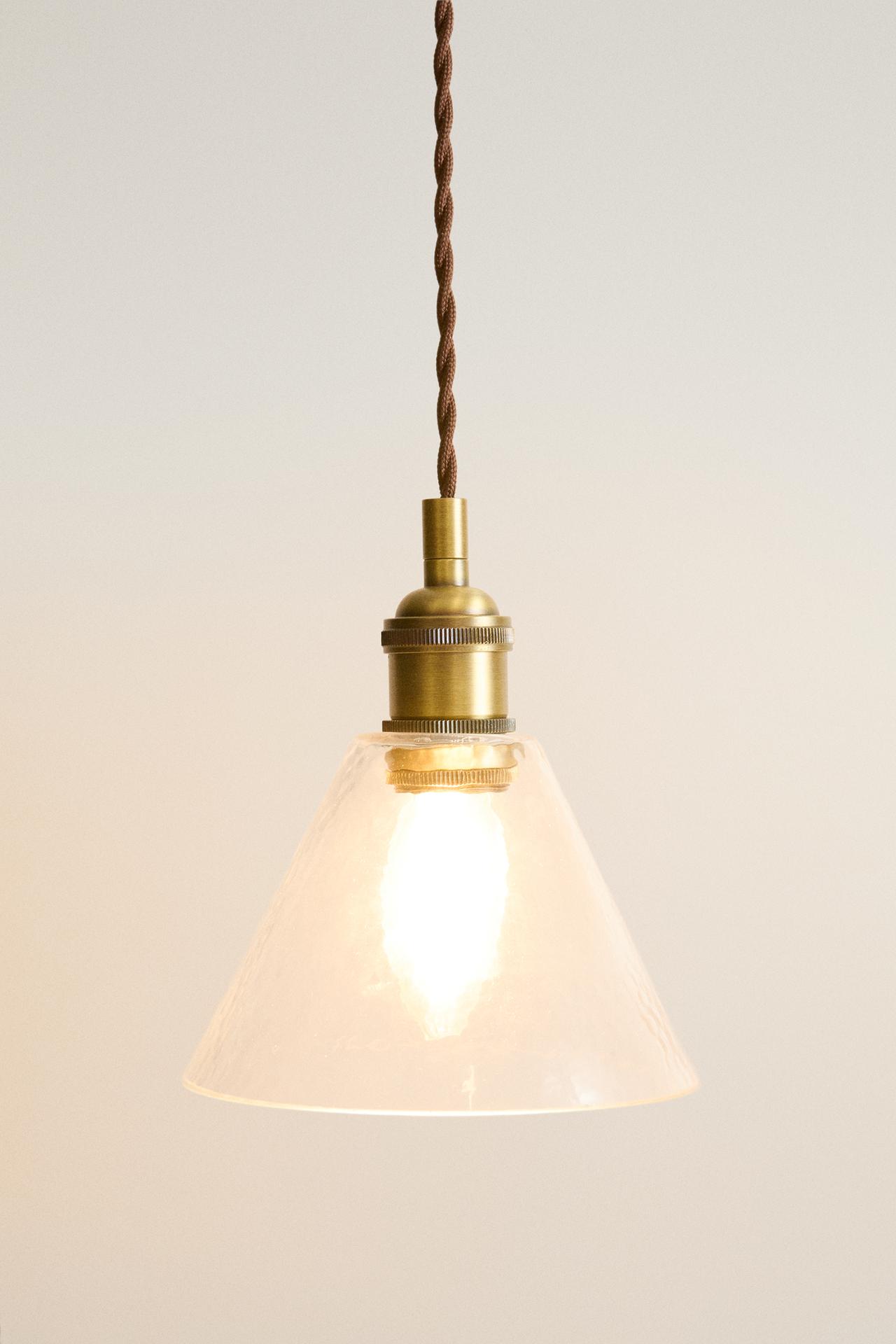GLASS AND IRON CONE LAMPSHADE CEILING LAMP — Gold