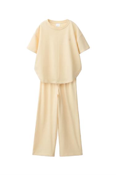 PLAIN T-SHIRT AND WIDE-LEG TROUSERS SET - Yellow by Zara
