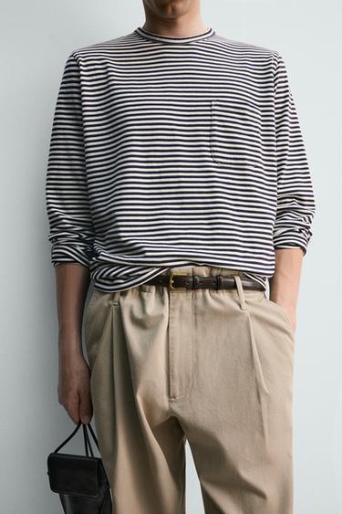JACQUARD STRIPED T-SHIRT - Ecru / Navy by Zara - Image 5
