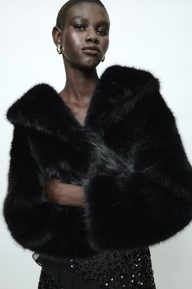 FAUX FUR COLLARED JACKET - Black by Zara