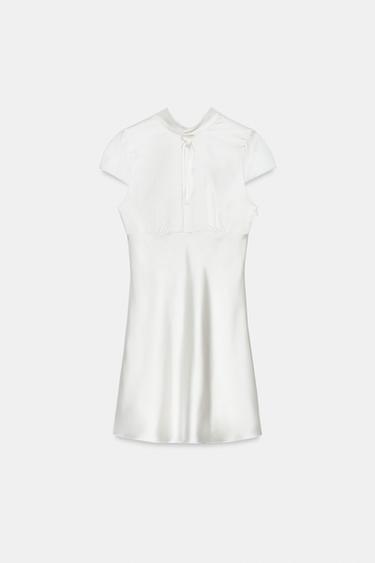 SATIN DRESS WITH OPENING - White by Zara - Image 6