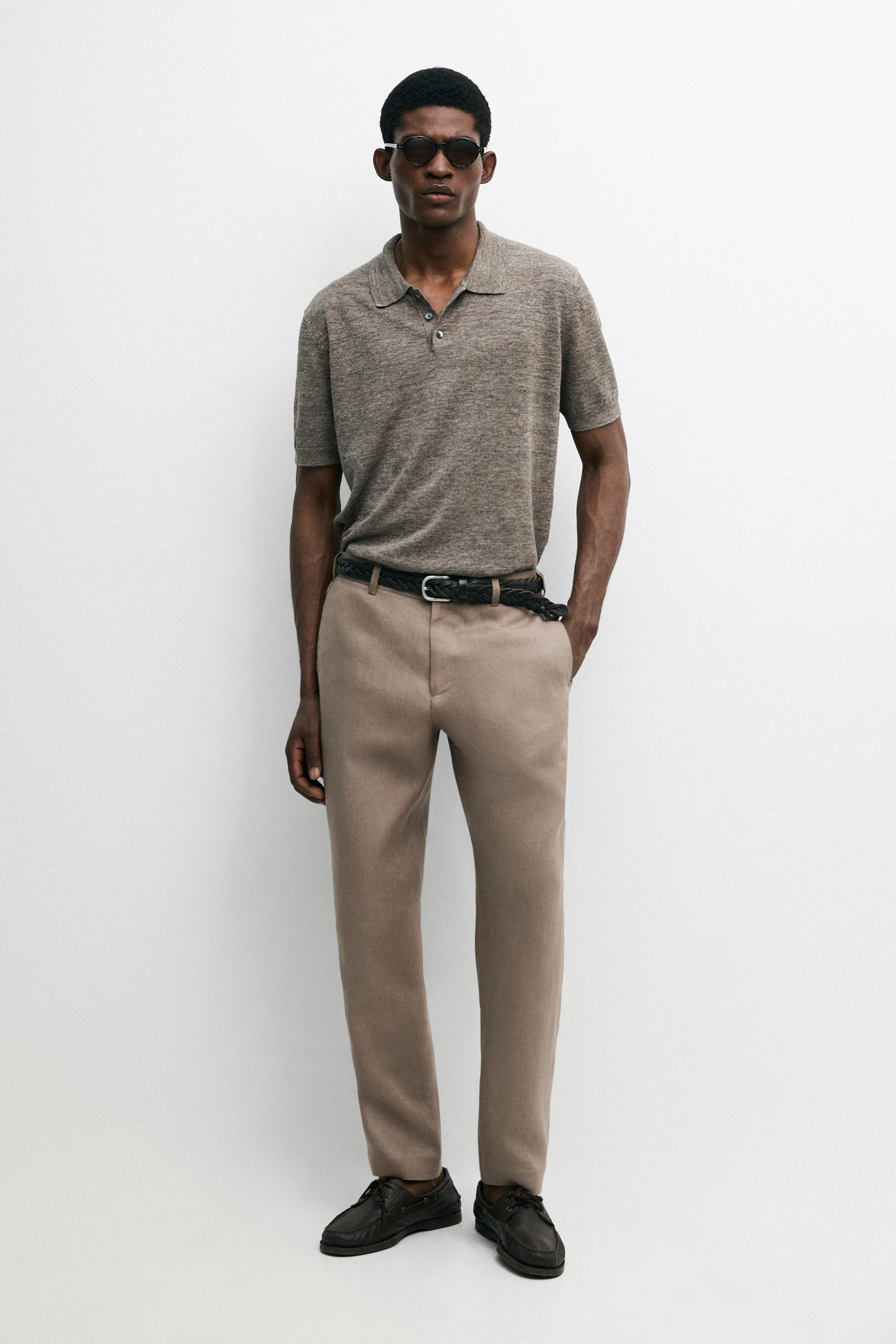 Tapered fit linen pants — Mink
