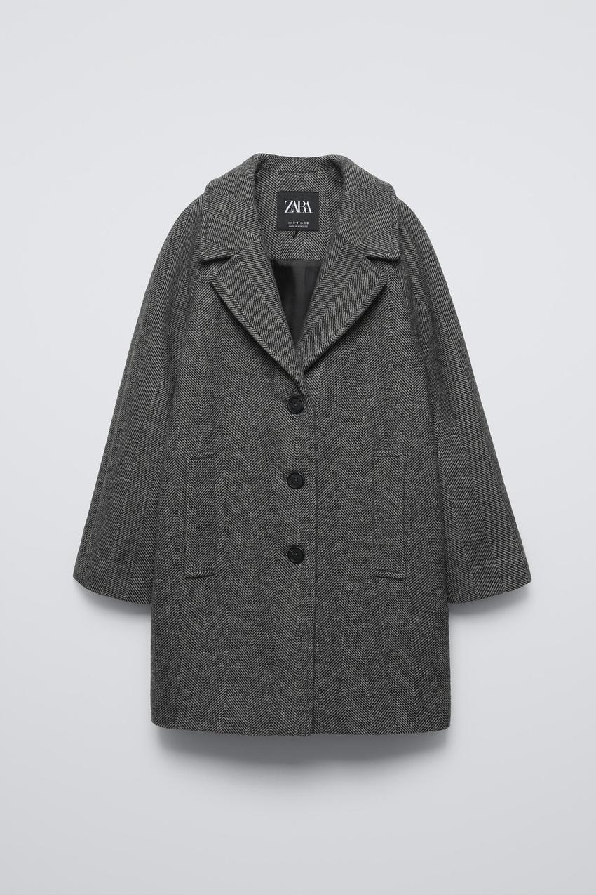 ヘリンボーン柄ロングコート - アンスラサイトグレー | ZARA Japan / 日本