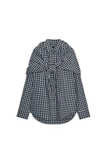 ZW COLLECTION CHECK SHIRT WITH SCARF - Navy blue by Zara