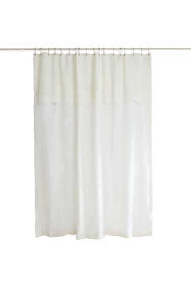 EMBROIDERED LINEN AND COTTON SHOWER CURTAIN - Ivory by Zara