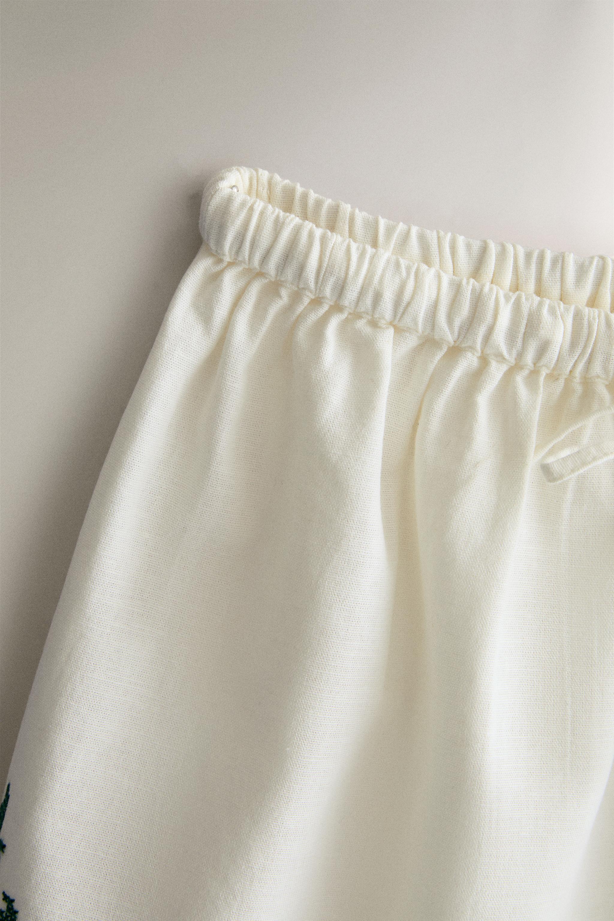 EMBROIDERED COTTON AND LINEN SHORTS — White