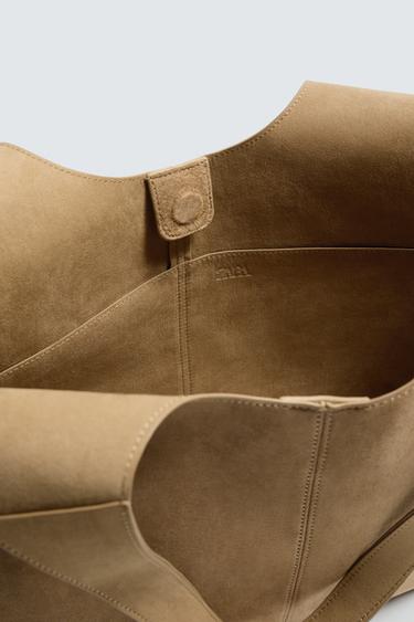 LEATHER TOTE BAG - Sand Brown by Zara - Image 3