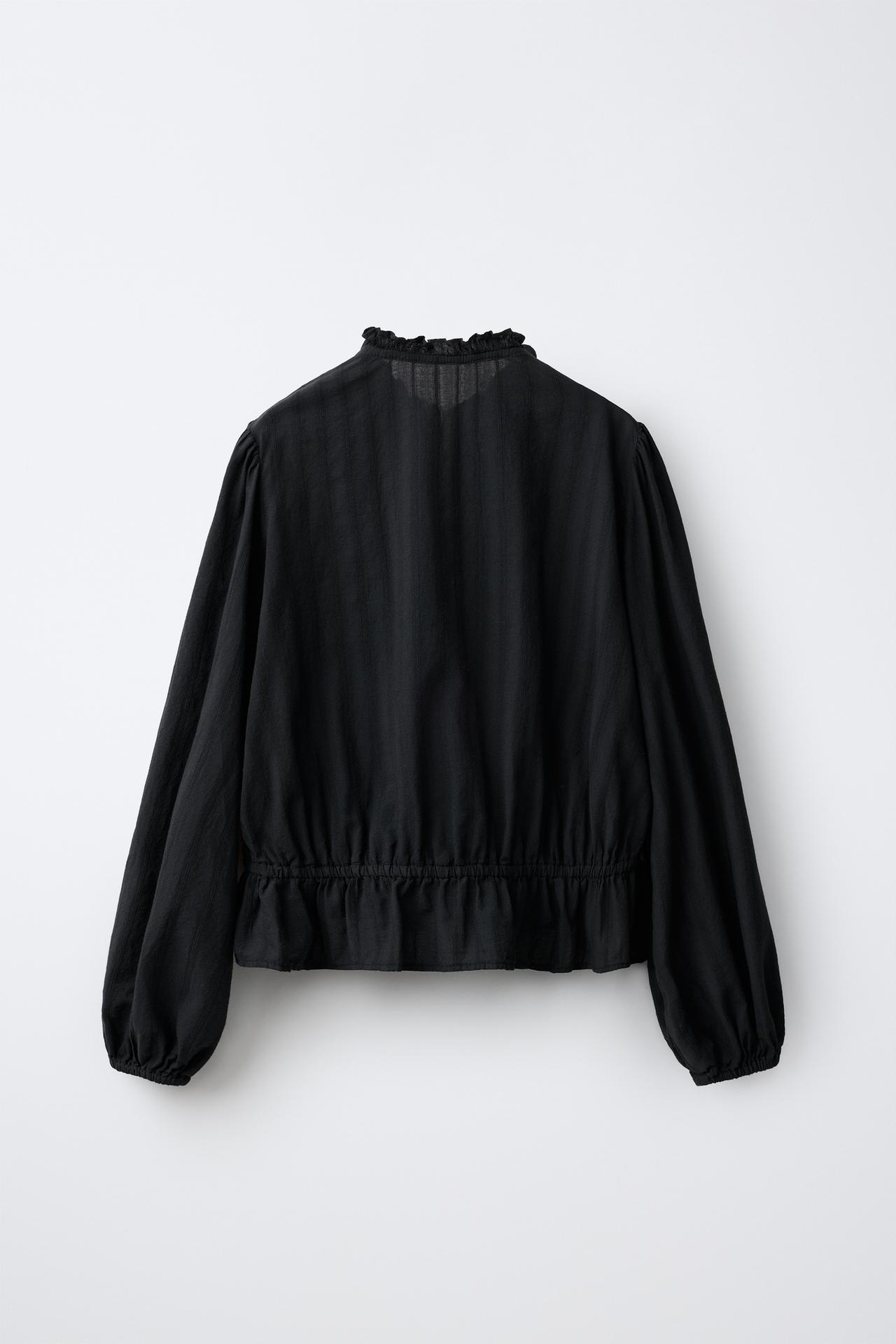 STUDDED RUFFLE SHIRT — Black
