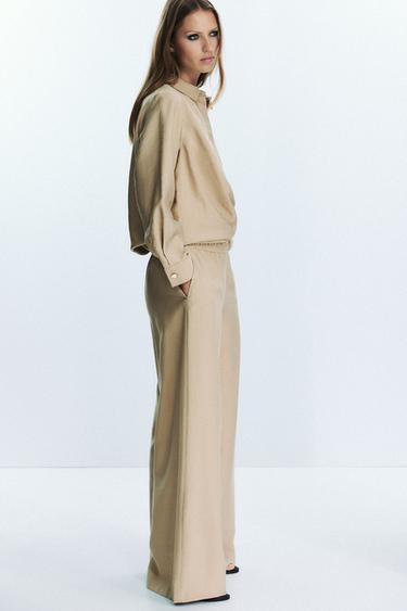 PANTALON LARGE TAILLE ÉLASTIQUE - Sable de Zara - Image 2