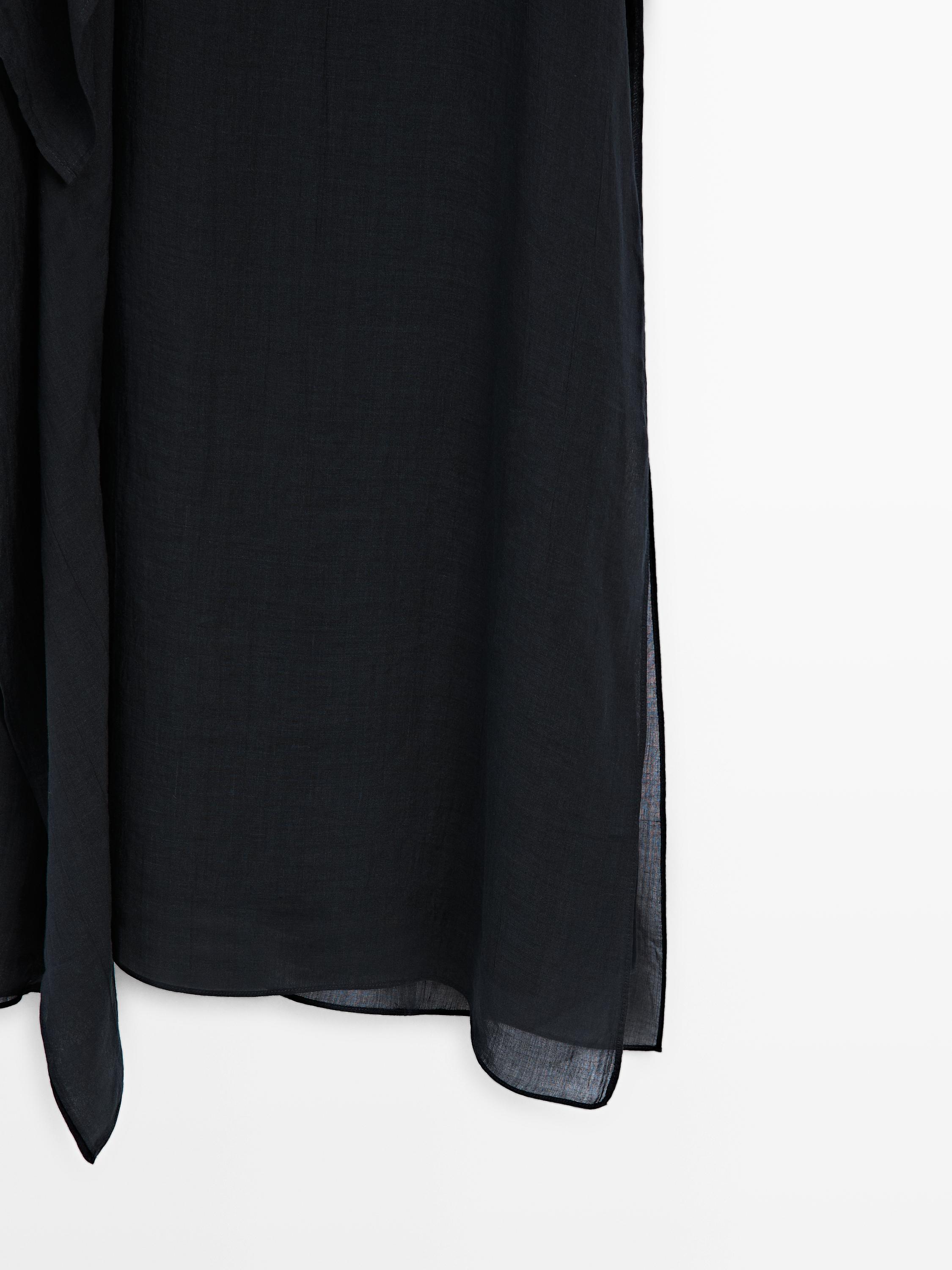 Midi dress with asymmetric ruffle detail