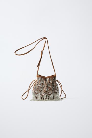 BEADED CROSSBODY BAG - Brown by Zara - Image 0