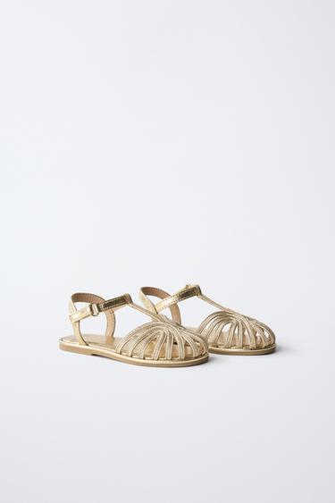 METALLIC STRAPPY CAGE SANDALS - Gold by Zara