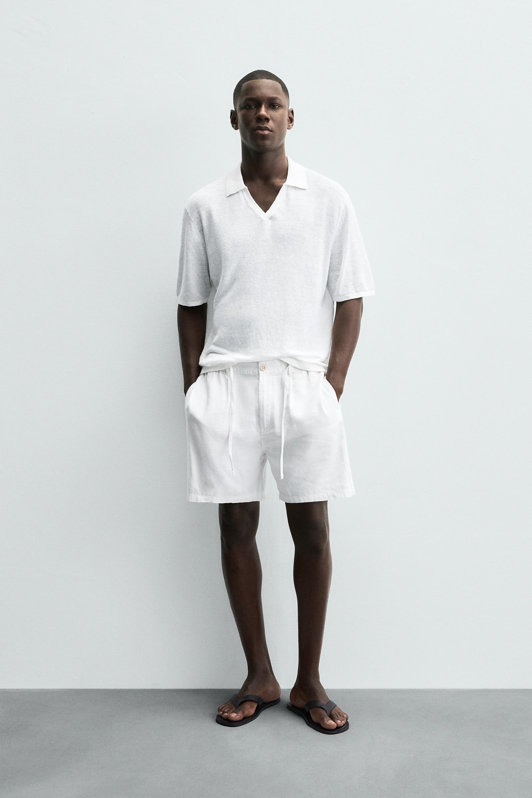 ZARA【NEW】BUTTON DETAIL BERMUDA SHORTS IN A LINEN BLEND MID-RISE LINEN BLEND BERMUDA SHORTS - Pink | ZARA Australia