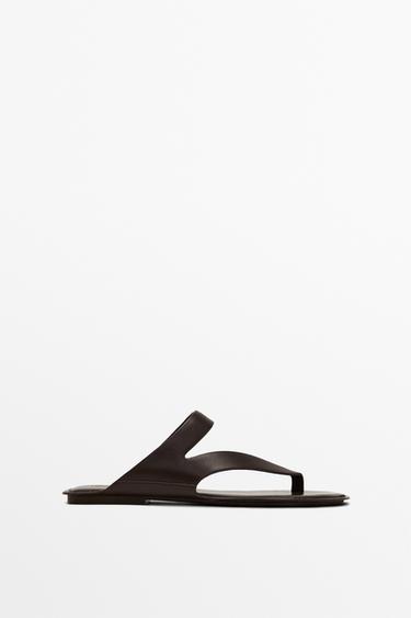 Zara Asymmetric leather sandals with toe divider - Brown
