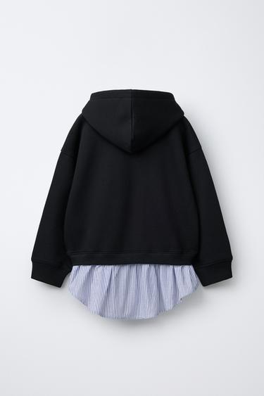 STRIPED DOUBLE HEM hoodie - Black by Zara - Image 1