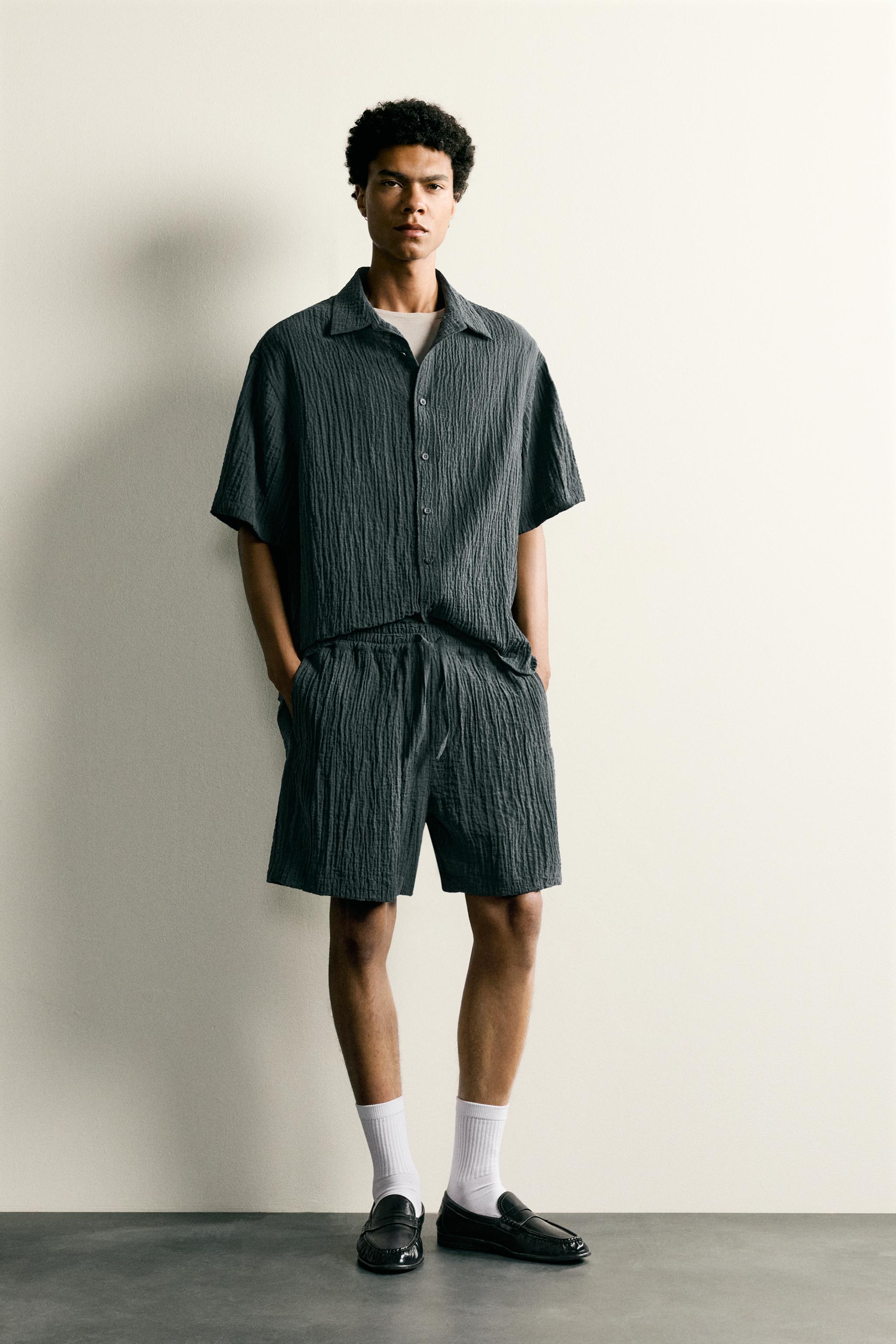 リラックスフィット テクスチャーバミューダパンツ - ブルー | ZARA