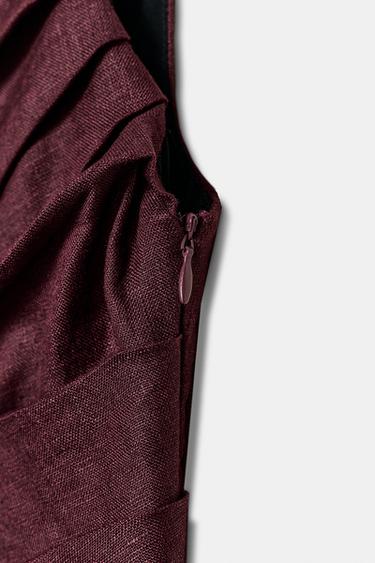 Zara ASYMMETRIC 100% LINEN MIDI DRESS - Eggplant