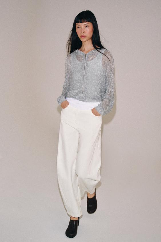 SUDADERA CAPUCHA PUNTO HILO METALIZADO - Plata de Zara - Imagen 0