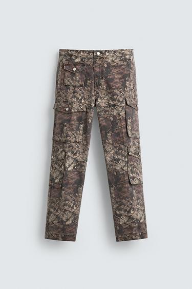 Zara ABSTRACT PRINT POCKET CARGO PANTS - Printed