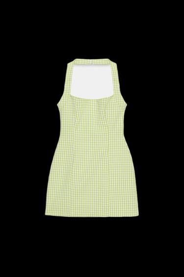 Zara GINGHAM HALTER DRESS - Fluorescent lime - Image 0