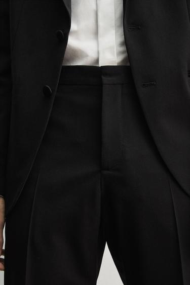 WOOL BLEND TUXEDO SUIT TROUSERS - Black by Zara - Image 5