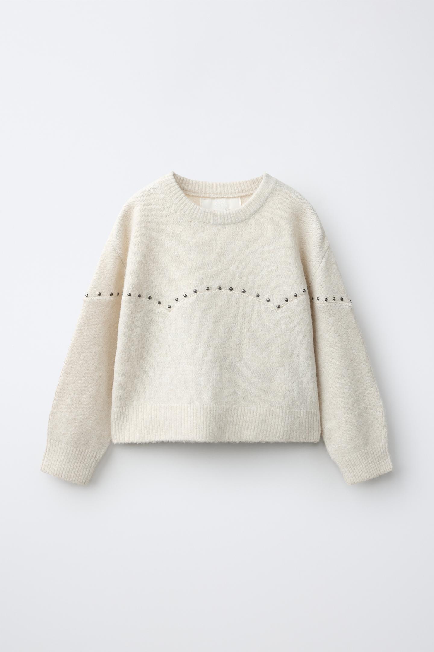 Детский свитер Zara Studded, цвет: Экрю — фото 2