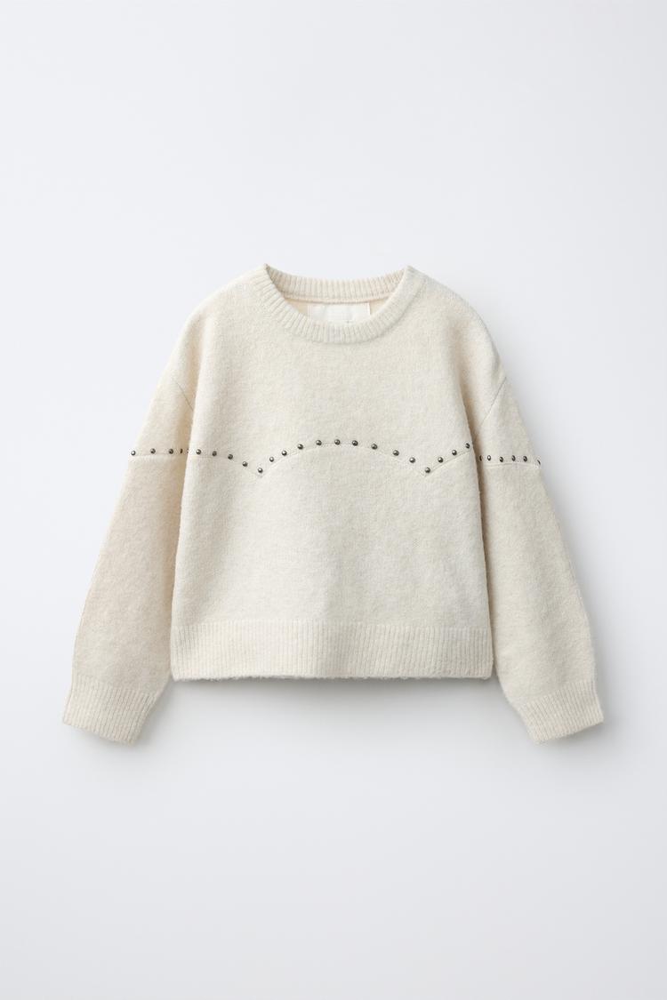 STUDDED SWEATER — Ecru