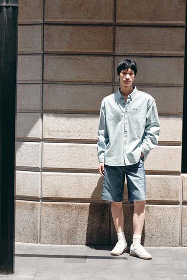 Zara 水洗丹寧襯衫 - 淡藍色
