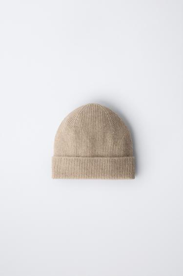 100% CASHMERE RIBBED BEANIE - Sand by Zara