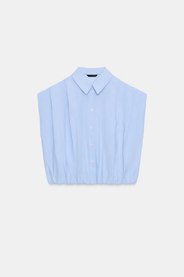 CAMISA CORTA GLOBO - Azul claro de Zara