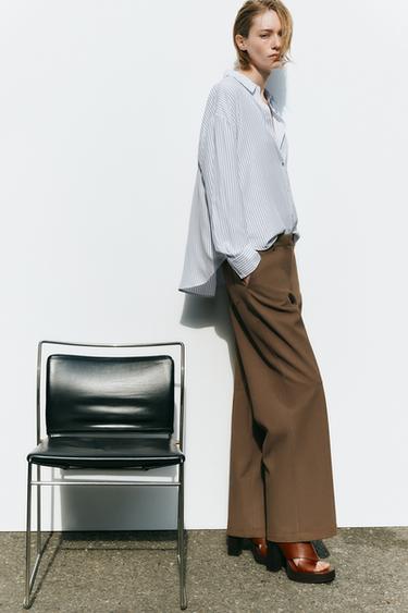 Zara FAUX SUEDE STRAIGHT LEG PANTS - Brown