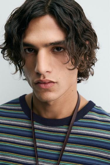 Zara STRIPED RIBBED T-SHIRT - Multicolored