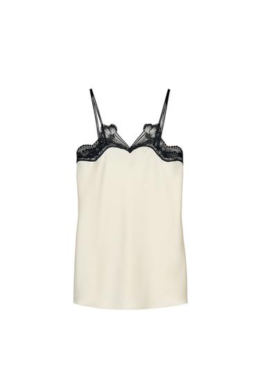 ZW COLLECTION CONTRAST LACE TOP - Ecru by Zara