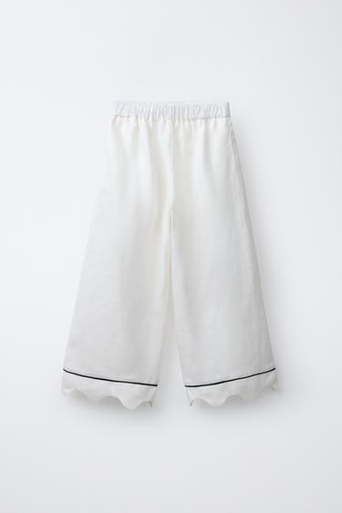 بنطلون WIDE LEG بتصميم مموج - خَام الخاص بـ Zara