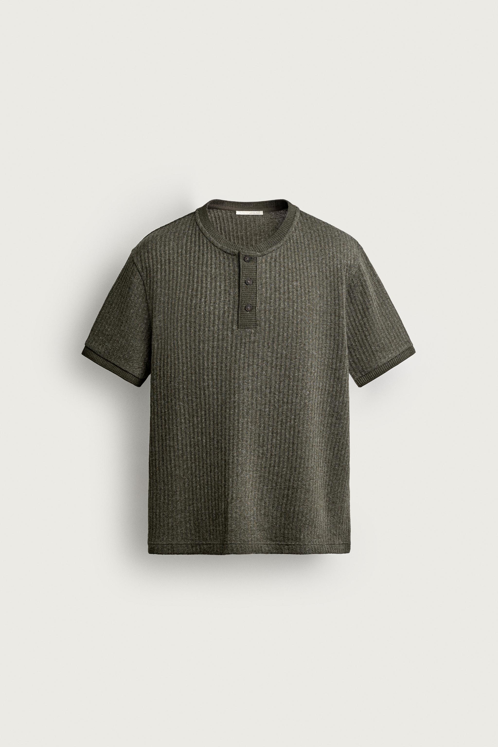 Мужские футболки Zara RIB KNIT HENLEY T-SHIRT — фото 7