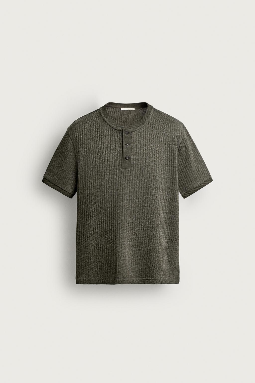 RIBBED HENLEY T-SHIRT