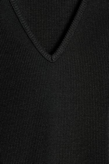 LONG SLEEVE RIBBED TOP - Black by Zara