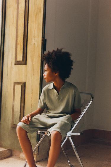 LINEN BLEND KNITTED BERMUDA SHORTS - Light khaki by Zara