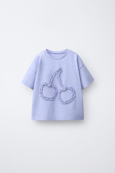T-SHIRT IMPRIMÉ EN VELOURS BOUCLÉ - Bleu / Lavande de Zara