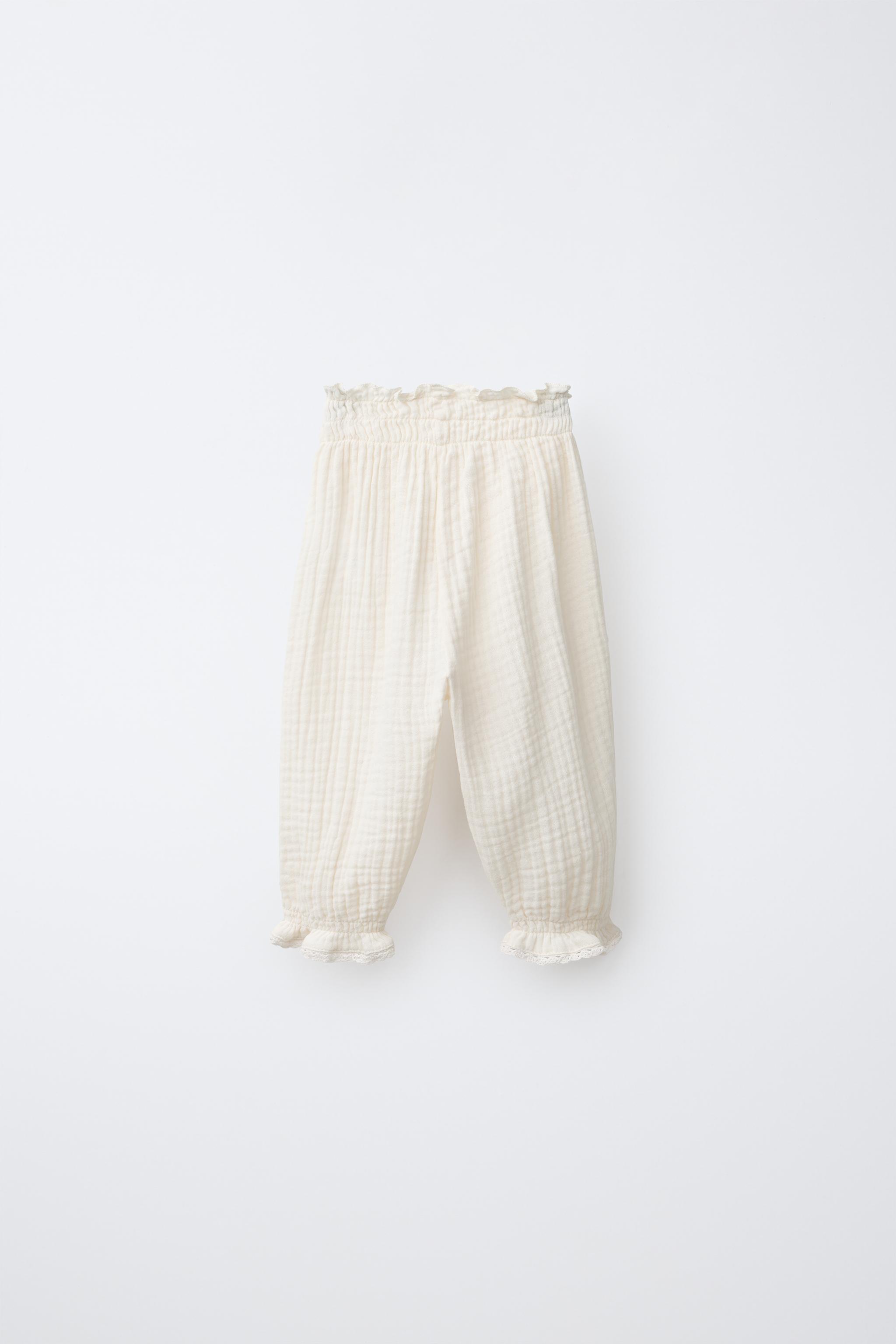 LACE TRIM JOGGER PANTS — Ecru