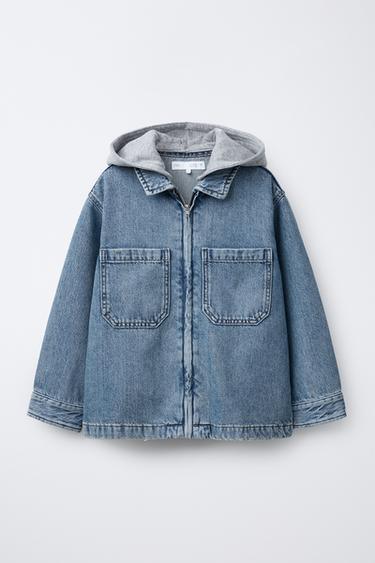 SOBRECAMISA DENIM CAPUCHA DESMONTABLE - Azul medio de Zara - Imagen 0