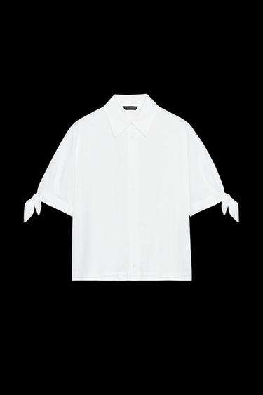 Zara RAMIE TIE SHORT SLEEVE SHIRT - White - Image 0