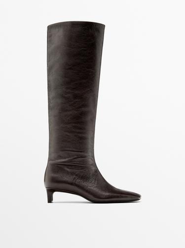 Bota piel horma cuadrada - Marrón de Zara
