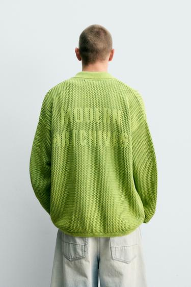 POLO EN MAILLE STRUCTURÉE DÉLAVÉE - vert délavé de Zara - Image 2