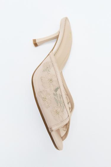 EMBROIDERED MESH MULE HEELS - Pink by Zara